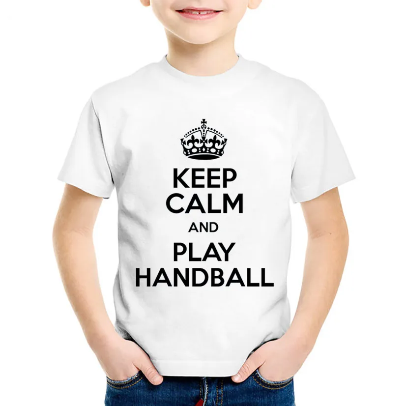 Модные детские футболки с принтом «Keep Clam And Play Handball» детские летние футболки для мальчиков и девочек, повседневные отличные топы, одежда для малышей ooo468