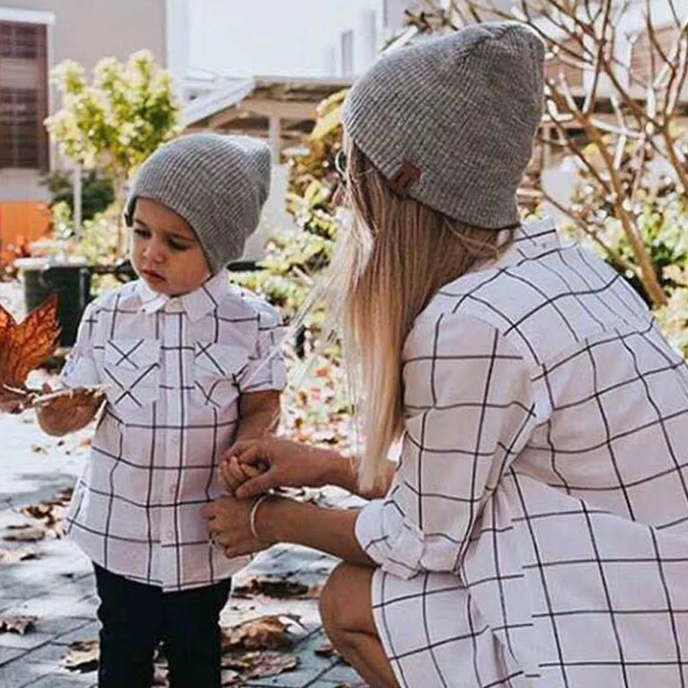 

Winter Hats For Women Mom and Kids Solid Knitted Skullies Beanie Casual Unisex Warm Cap Bonnet Femme