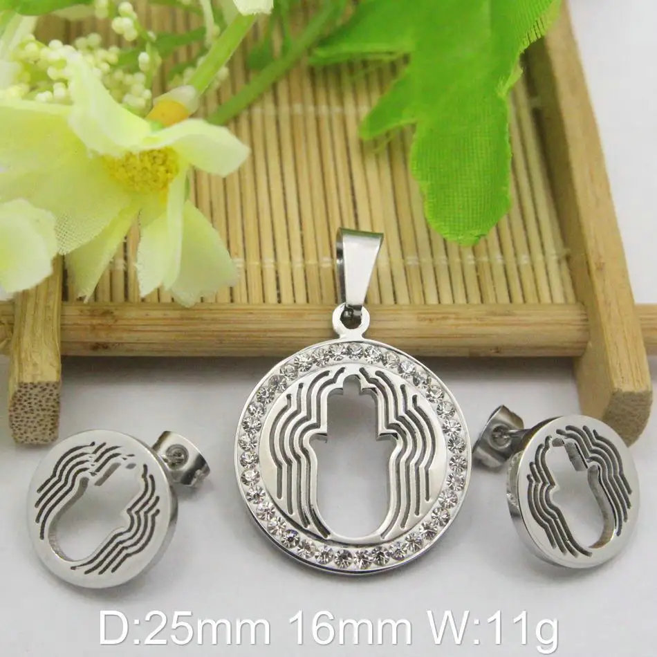

HOT selling Two colors Fashion stainless steel Jewelry Hand pendant + Earrings Set for women and girl SBJBBPBC