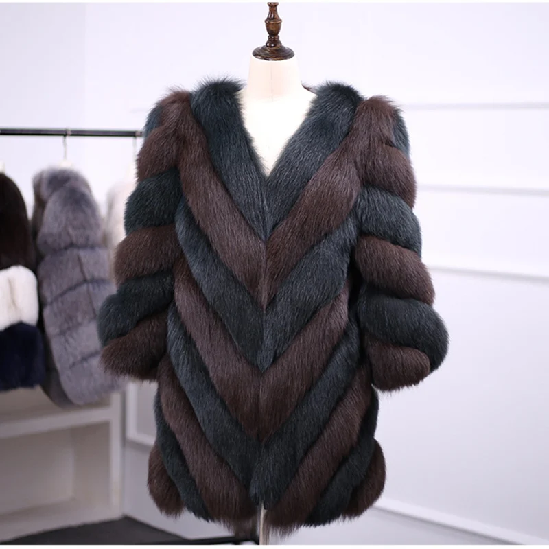 Wmwmnu, новинка, рукав «девять четверти», зимнее женское пальто с имитацией искусственного меха в полоску, куртка, шуба, женская одежда, шуба из лисьего меха - Цвет: Blackish green