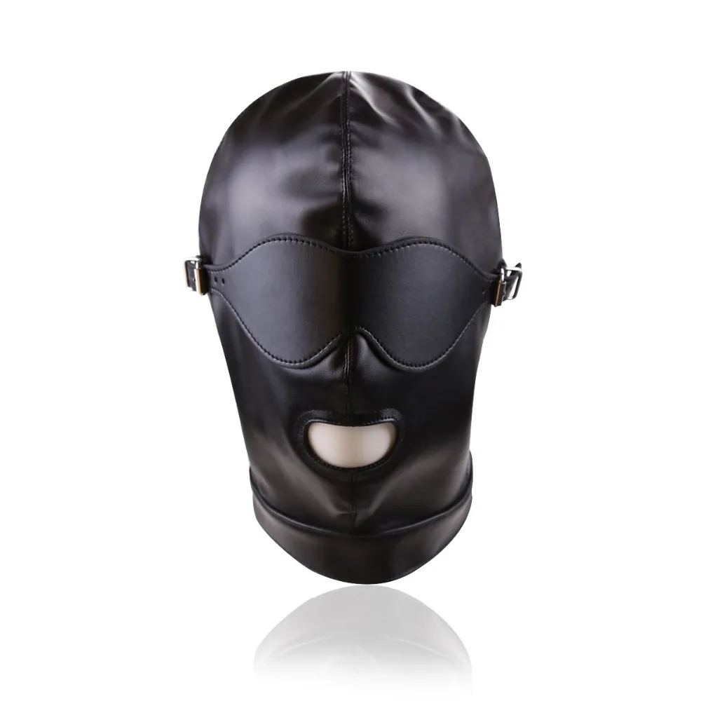 Hot Party Cosplaysexy Hood Mask Bdsm Bondage Cap Pu Leather Eye Mask Slave Open Mouthandeye Hood