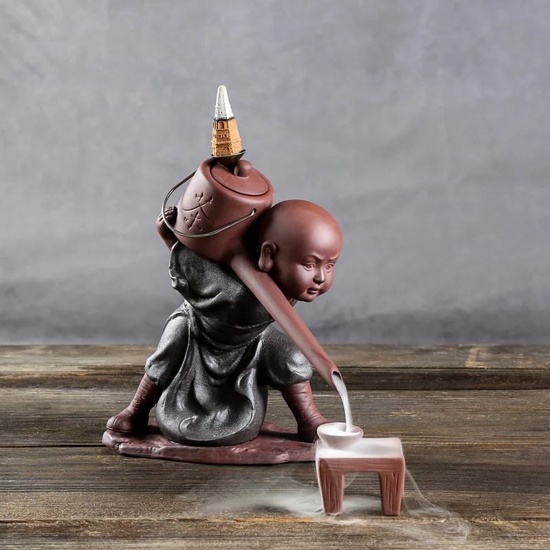 Творческий керамики сзади благовония горелки украшения маленький монах длинные горшок чай церемонии ремесел WF4291136