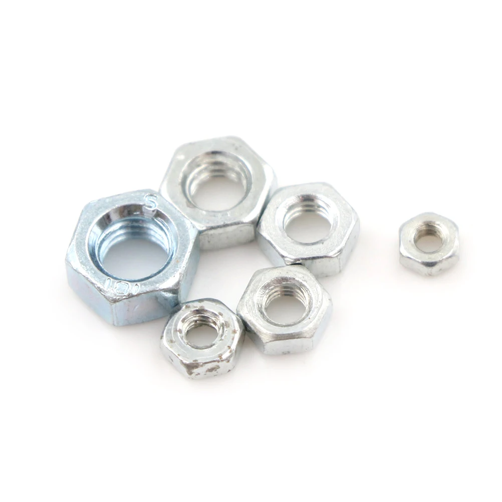 100PCS/Lot M5 Carbon Steel Hex Screw Nut Steel Hexagon Galvanized Nuts M2 M2.5 M3 M4