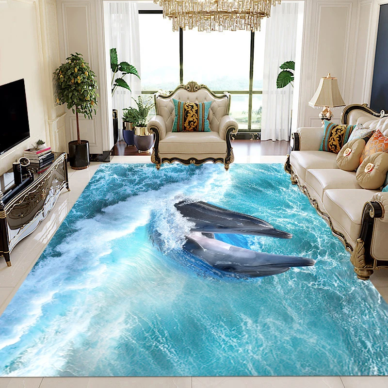 

JiaSheMeiJu Custom PVC Floor Wallpaper 3D Dolphin Play In Water Waterproof Skidproof Self-adhesive Floor Sticker Bathroom Decor