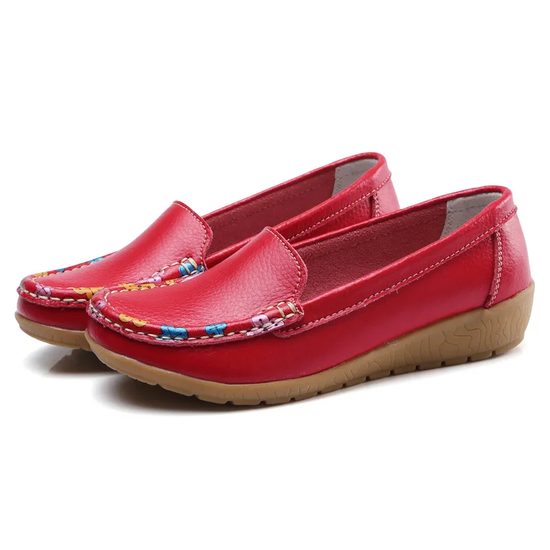 

Cow Split Leather Loafers New Fashion Women's Flats Genuine Leather Shoes Driving Shoes Casual Slip On Soft Breathable