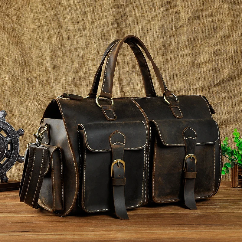 

SETANPOR Multi-Function Full Grain Genuine Leather Travel Bag Men's Leather Luggage Travel Bag Duffle Bag Large Tote Weekend Bag
