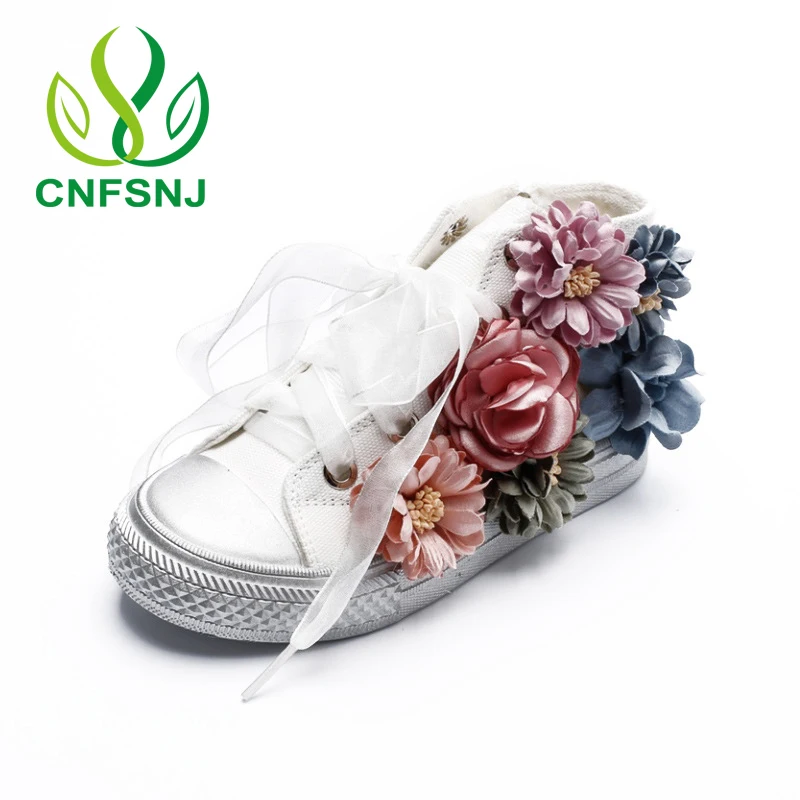 Cnfsnj 2017 الخريف الشتاء الأطفال الجديد حذاء قماش الرياضية بنات الزهور عالية الدولة الأميرة الشريط 26-36 الفتيان رياضية