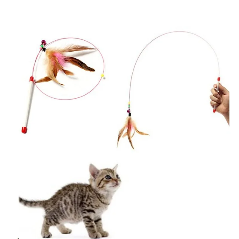Игрушки для домашних животных товары для кошек/котят Pet проволочные стержни колокольчики с пером игрушка для домашних животных палочка бусины игровой звонок для кошек игрушки случайный цветной подарок
