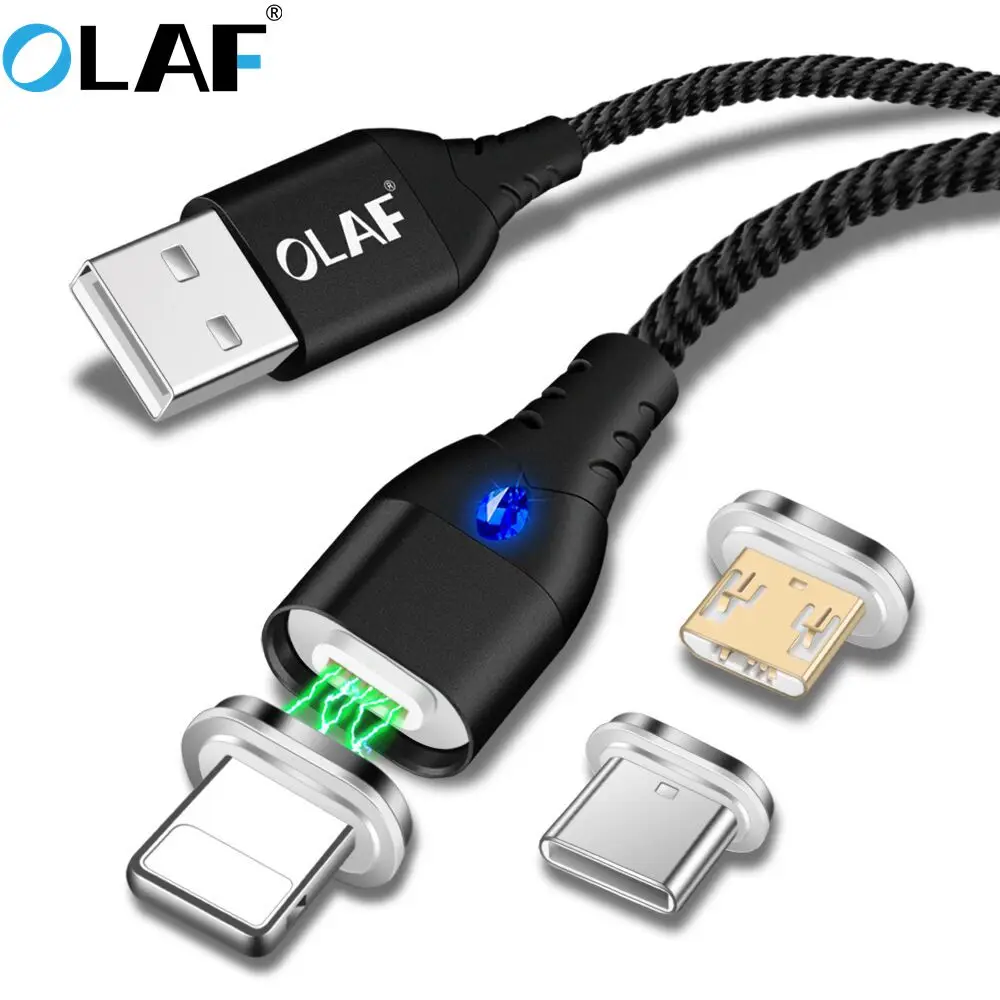 

Olaf Magnetic Cable for iPhone 6 7 8 Samsung 3A Braided Magnet phone cable for Type-C Micro USB Cable magnetic charging USB C
