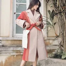 Новая модная женская верхняя одежда больших размеров,, подиум, Осень-зима, шерсть, твид, пэтчворк, бант, повседневная, отложной воротник, Свободные шерстяные пальто