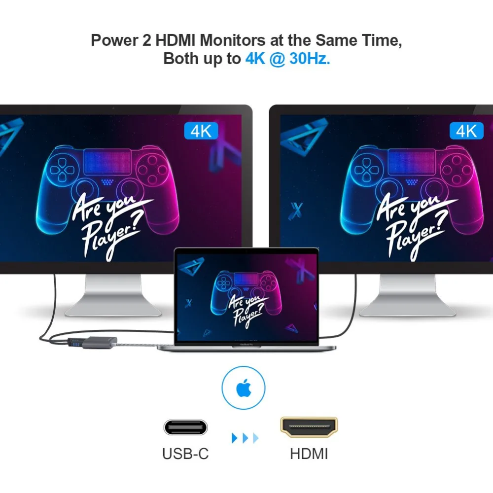 Адаптер HDMI Type C (совместимый с Thunderbolt 3) на 2 совместимый MacBook Pro/MacBook и т. Д.|Адаптеры