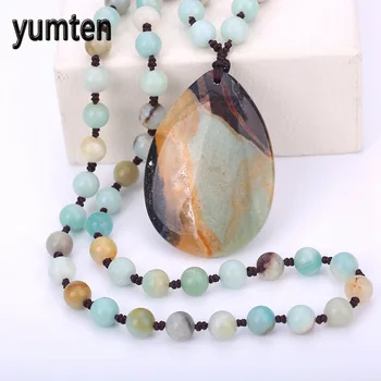 

Natural Jewelry Ethnic Necklace Colorful Beads Men's Necklace Long Chalcedony Water Drops Pendants Colorful Agate Sweater Chain