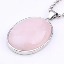 100-уникальный простой стиль покрытый серебром натуральный розовый кварцевый кристалл кулон овальной формы для подарка на годовщину