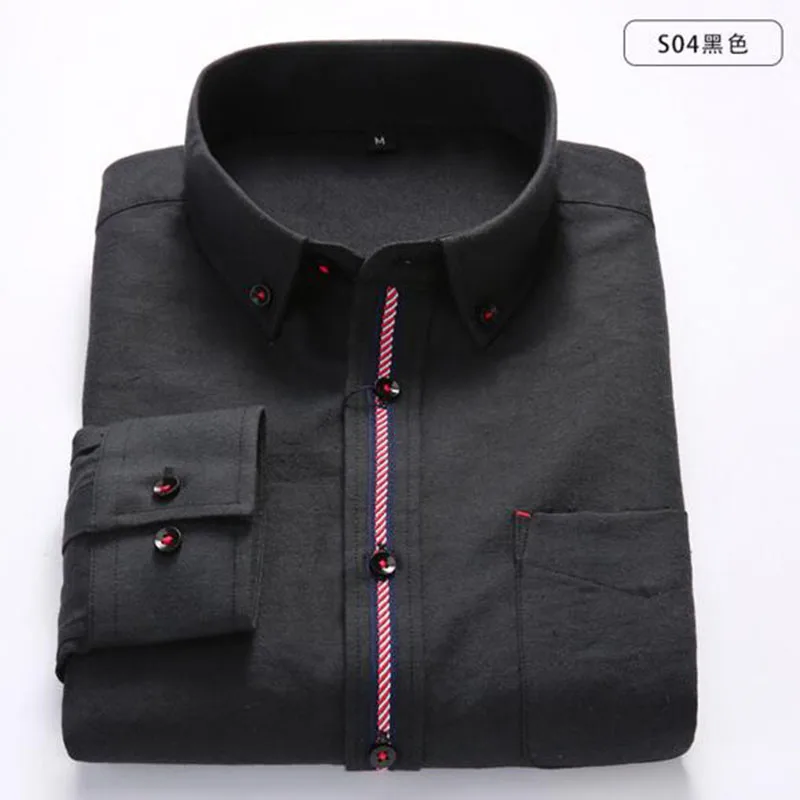 Весна Осень мужские рубашки с длинным рукавом Slim Fit Camisa Оксфорд Чистый хлопок