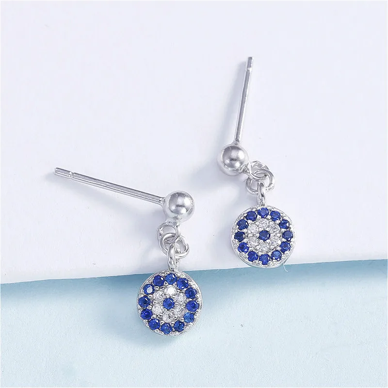 

100% Authentic 925 Sterling Silver Round Statement Earrings For Women Cubic Zirconia Devil Eyes Drop Earrings Jewelry Earrings