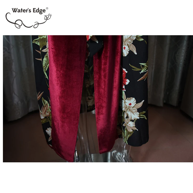 Water's Edge 5xl Plus Size Women Long Robe Dress Long Sleeve Gold Velvet Sashes Autumn Casual Big Clothes Dresses