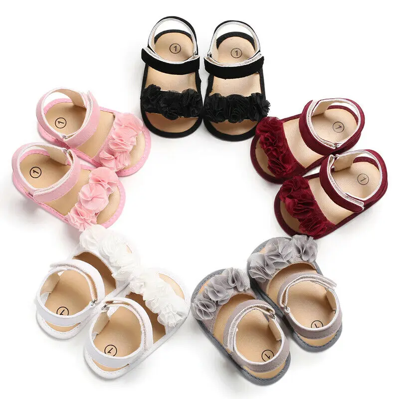 

Sweet Newborn Infant Baby Girl PU Leather Flower Sandals Summer Pram Shoes