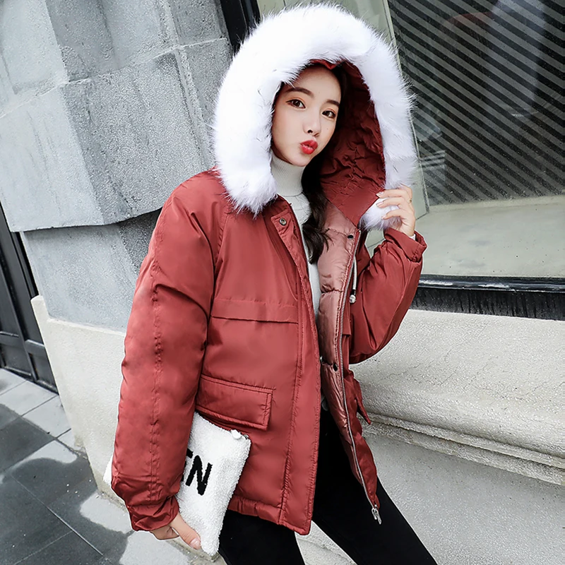 Nouveau Hiver De rose Manteau Qualité noir Feminina Fourrure Capuchon Grand Haute Beige Courte 2018 Parka caramel Col Veste Chaud Survêtement Femelle Jaqueta Épaissir À Femmes prqxtrw0