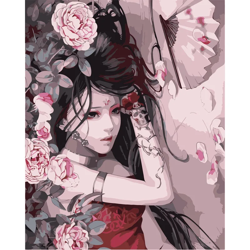 Diy painting by numbers a girl hand painted canvas oil paintings