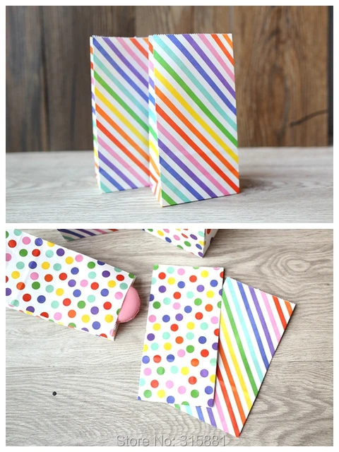 Color dot stripe Kraft Paper Bag,Party Favor Bags, Candy Cookie Bread Nuts Bag For Biscuits Snack Baking Package bag  10pcs/lot