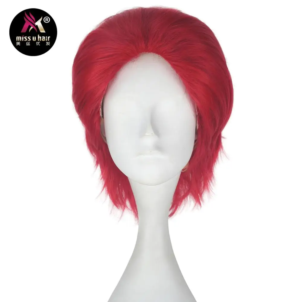 Miss U Hair для мужчин унисекс 33 см короткие прямые волосы синтетические Auburn черный красный цвет Хэллоуин косплей костюм парик ролевые игры парик - Цвет: C255-A06