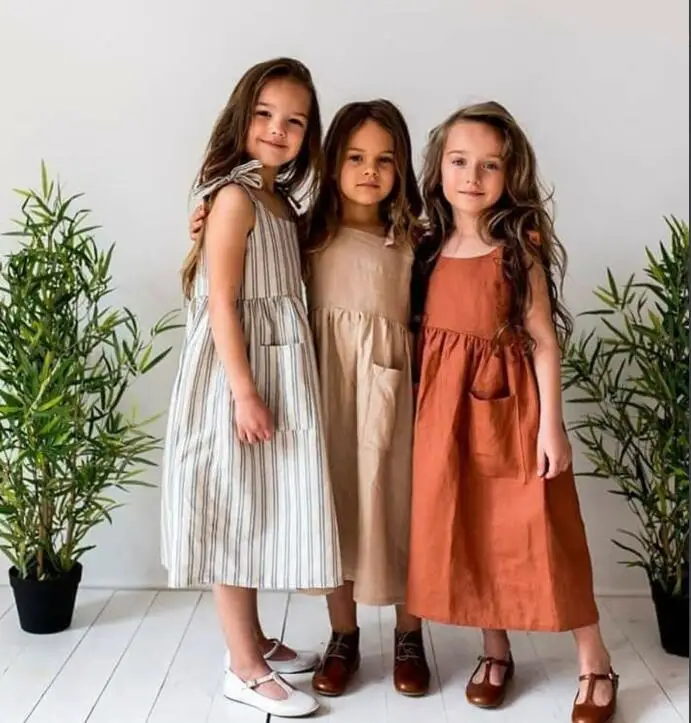 

2018 Ins European&America Girl Dress Linen Toddler Kids Summer Clothings Casual Fashion Girl Clothes