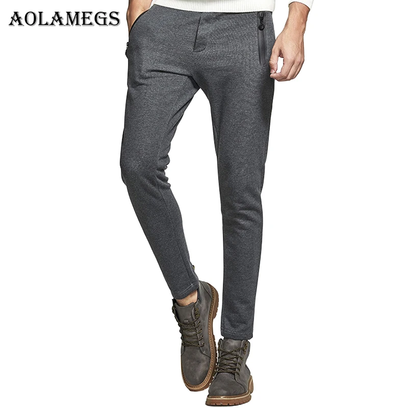 Aolamegs Pants Mens Solid Track Men Drawstring Straight Harem Joggers Sweatpants Fashion Casual Slim Zipper Clothing | Мужская одежда