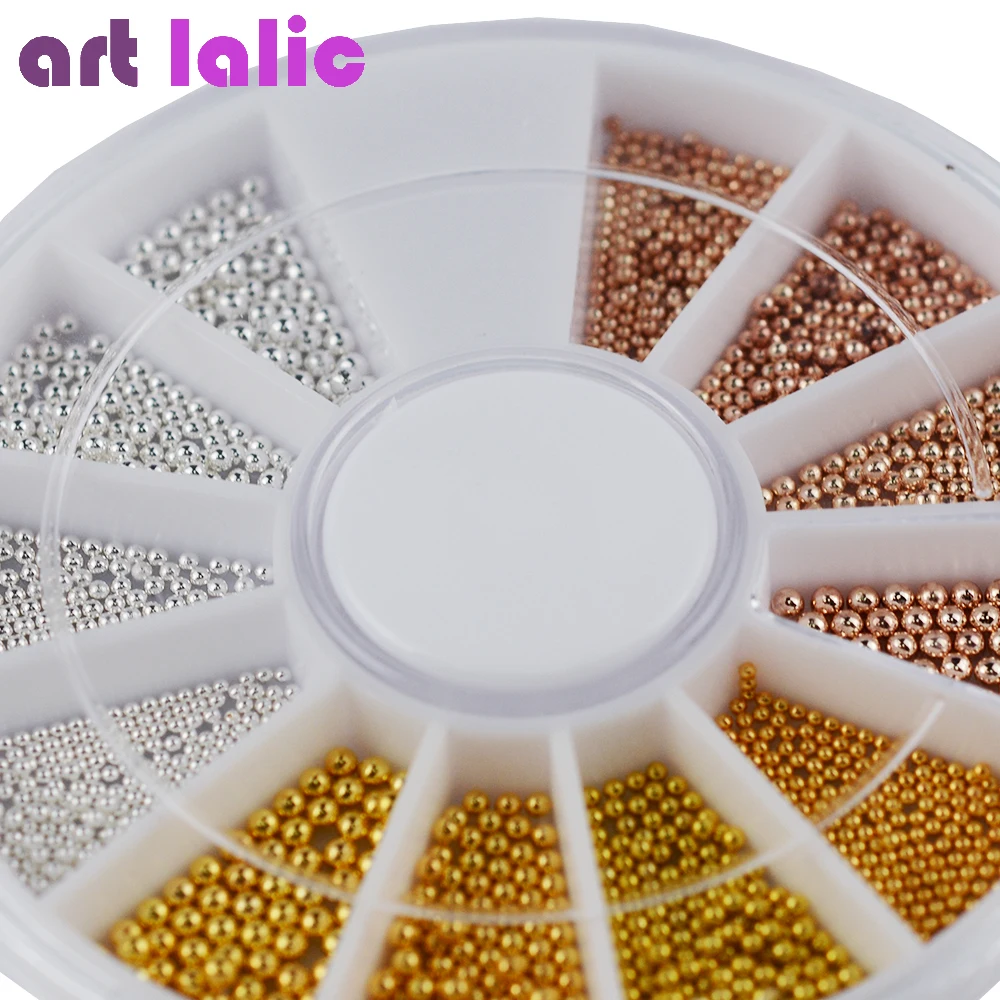Artlalic مسمار الفن صغيرة للصدأ الكافيار الخرز مزيج حجم 3D تصميم مانيكير مجوهرات روز الذهب الفضة DIY الديكور العجلة الجملة