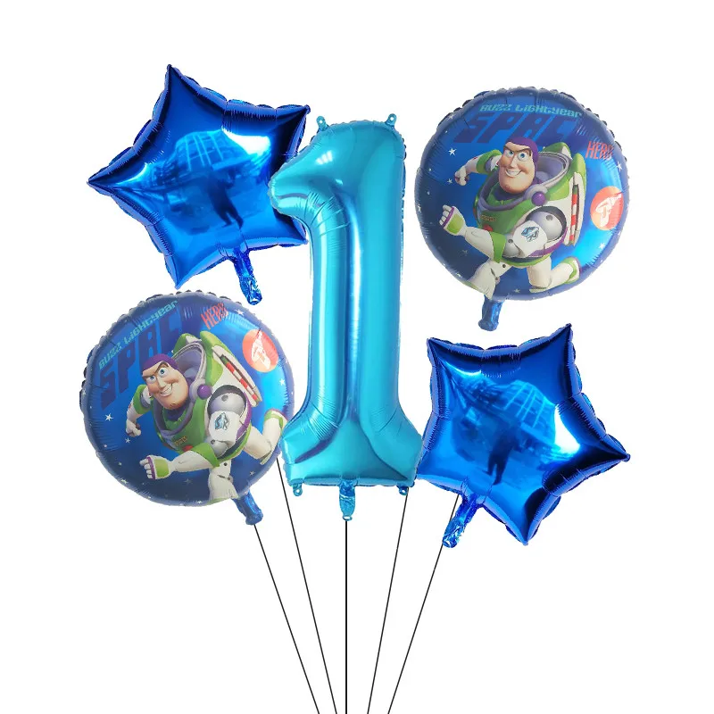 5pcs Toy Buzz Lightyear Story Balloons Cartoon Foil Helium 30 Inch Number Blue Balloons Happy Birthday Balloons Kids Toys Ball