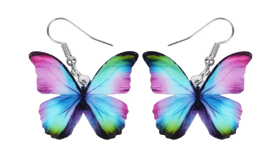 Bonsny Акриловые Модные Цветочные серьги-бабочки, большие висячие Висячие серьги, новинка, ювелирные изделия от насекомых для женщин, девушек, девушек, подростков, подарок для детей