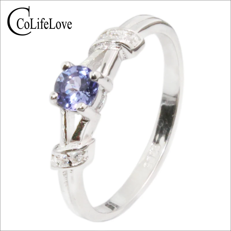 Round Tanzanite Ring 925 Sterling Silver Platinum Plated Jewelry for Women Size 6 Ct 0.5