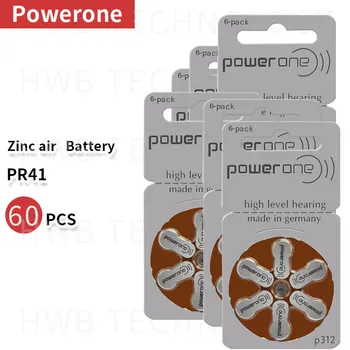 

10pack(60PCS) Powerone 60 Zinc air batteries Size 312 P312 PR41 for hearing aid free shipping
