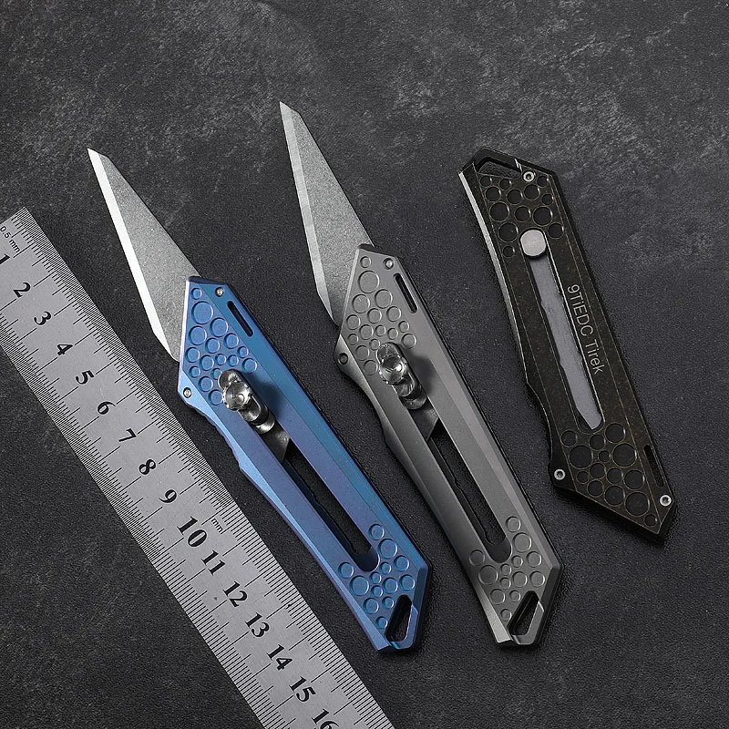 

9TiEDC Original tactics pocket knife Titanium Handle 9CR18MOV stainless steel blade Pruning outdoor camping hunt knives EDC tool