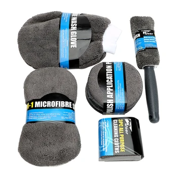 

Car Wash Cleaning Kit Microfiber 9Pcs Include 3* Microfiber Towels, 3* Applicator Pads, Wash Sponge, Wash Glove, Wheel Brush