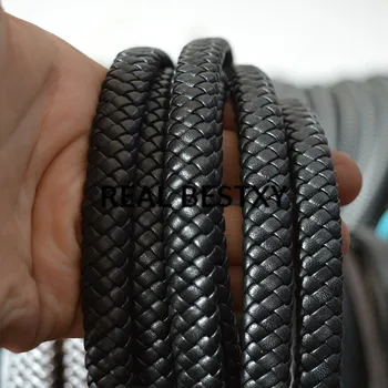 

REAL BESTXY 5m/lot 11.2*5.1mm black flat leather strings braided wide leather threads for bracelets making braided leather cords