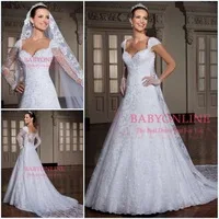 Free Shipping Vestido De Noiva Renda White Sweetheart A Line Court Train Long Sleeve Wedding Dresses Bridal Gowns