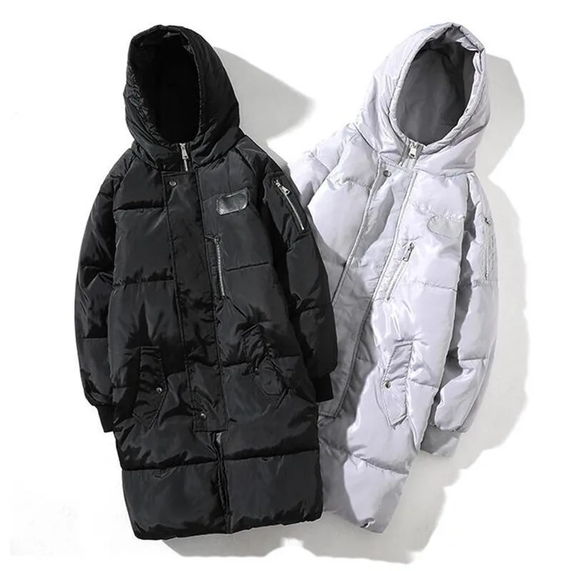

Men Loose Warm Parkas Long Winter Jacket Men cotton New Arrivals Male black Pure Coat With Zippers Plus Size Hooded Coat 5XL