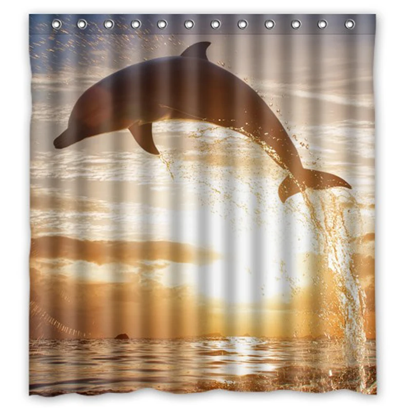 Sunrise Sea Dolphin Custom Made Design Unique Waterproof Shower Curtain