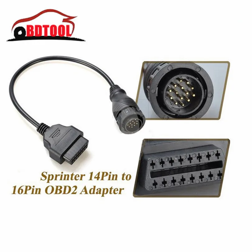 Новое поступление для MB Sprinter 14Pin 16Pin OBD2 14-контактный OBD 2 OBDii Соединительный адаптер