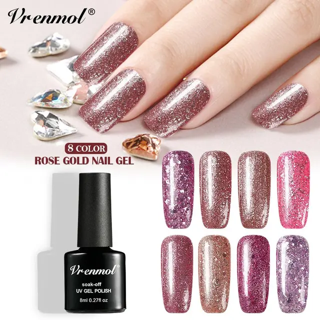 Vrenmol 8ml Rose Gold Permanent Nail Polish Nail Art Designs Uv Gel