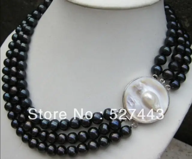 

Wholesale free shipping >>WHOLESALE 3 ROW 9-10MM AAA TAHITIAN BLACK PEARL NECKLACE 18 INCH