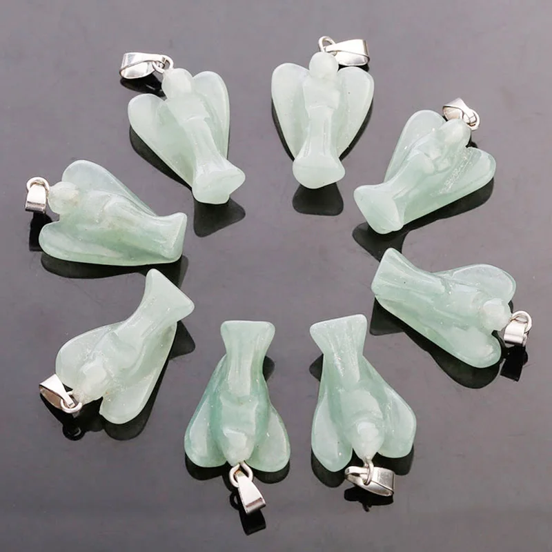 Aventurine quartz Модный кулон Ангела из смешанного камня, резные подвески в виде статуи Ангела-хранителя для ювелирных изделий, ожерелье 15*20 мм,, 15 шт./лот - Окраска металла: Aventurine quartz