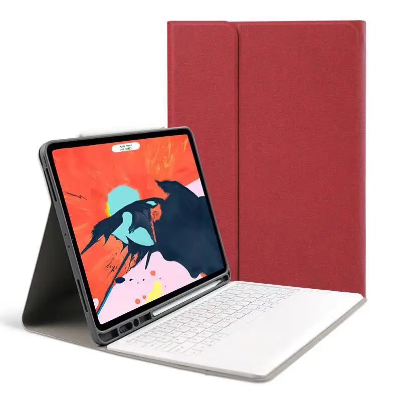 Тонкая беспроводная клавиатура-чехол для Apple iPad Pro 12,9 ткань кожаный полный защитный чехол для нового iPad 12," клавиатура - Цвет: Red