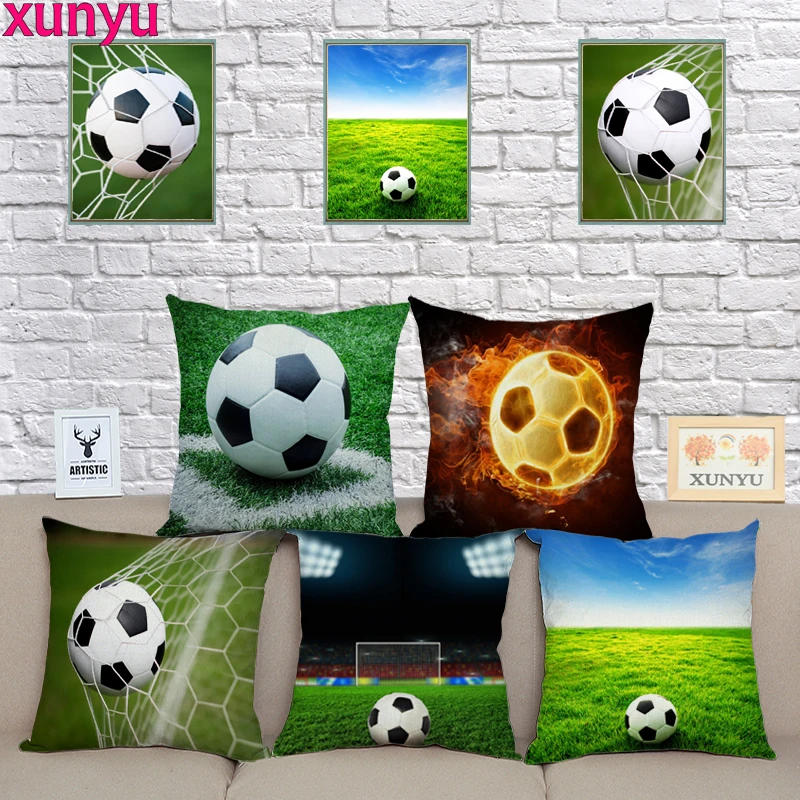 

XUNYU Linen Pillowcase Sofa Decorative Pillow Cover Cartoon Football Pattern Square Cushion Cover 45X45cm BZ242