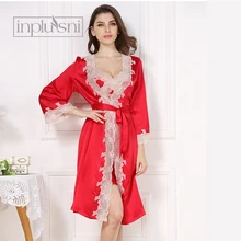 Inplusni женский шелковый халат, комплекты с тонкими носками, Ночная одежда с поясом, сексуальная летняя Пижама, соблазнительный бутон, шелковый халат, домашняя одежда, комплект