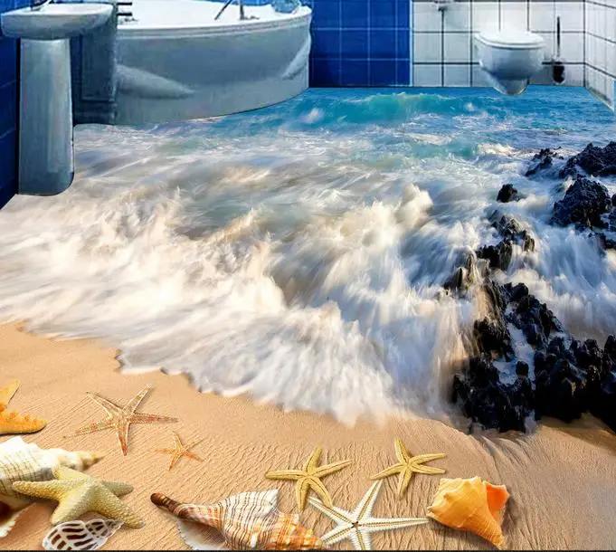 3d Wallpaper 3d Flooring Bathroom Beach Photo Wallpaper 3d Floor Tiles