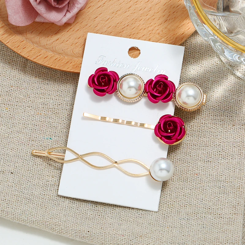 2019 5 Color Europe And America Imitation Flower Rhinestone 3PC/Set Gold Resin Delicate Hairpins Barrettes For Women Jewelry | Украшения и