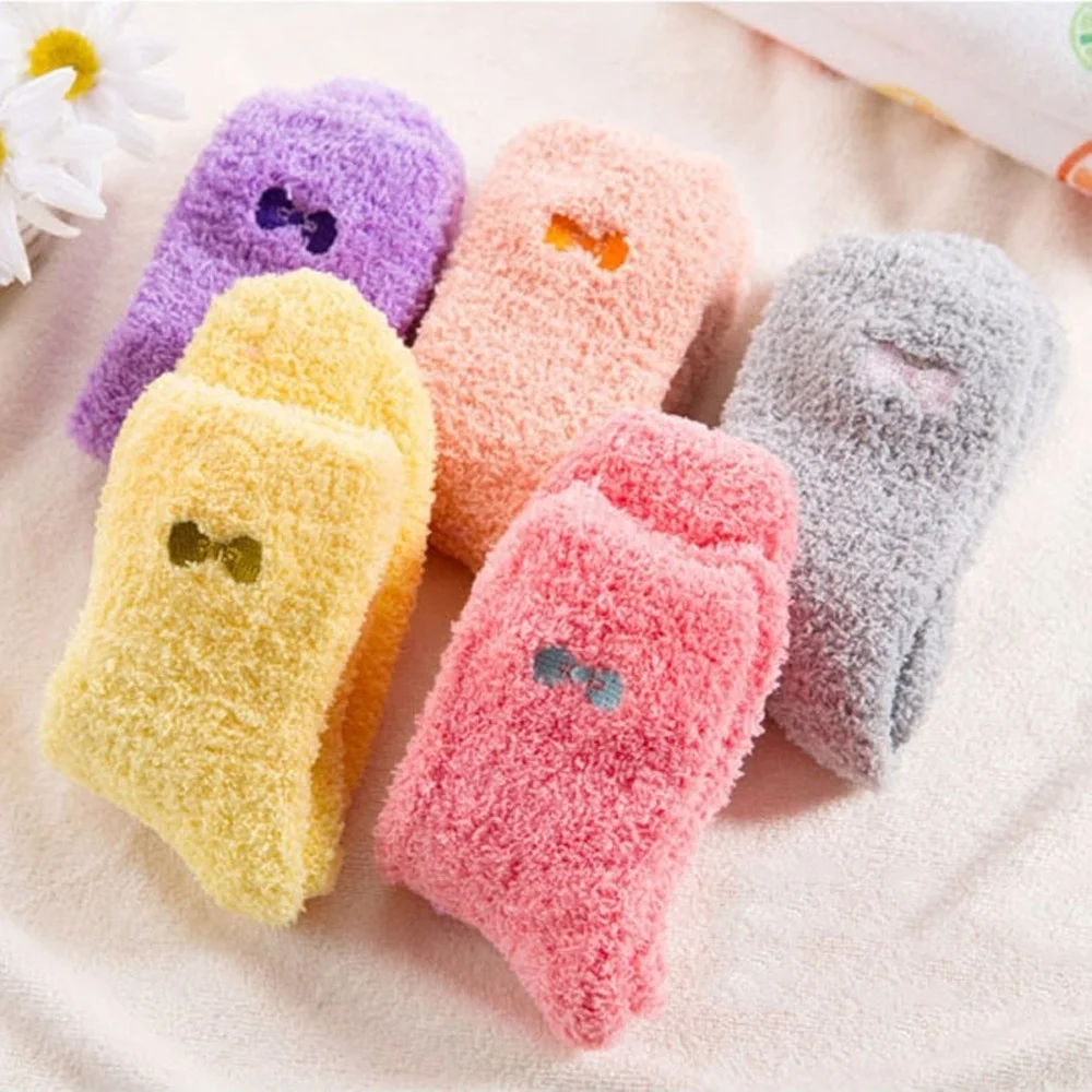 

Hot Female Christmas Gift Candy Color Bow Thickening Velvet Sweet Winter Socks Women's Thermal Warm