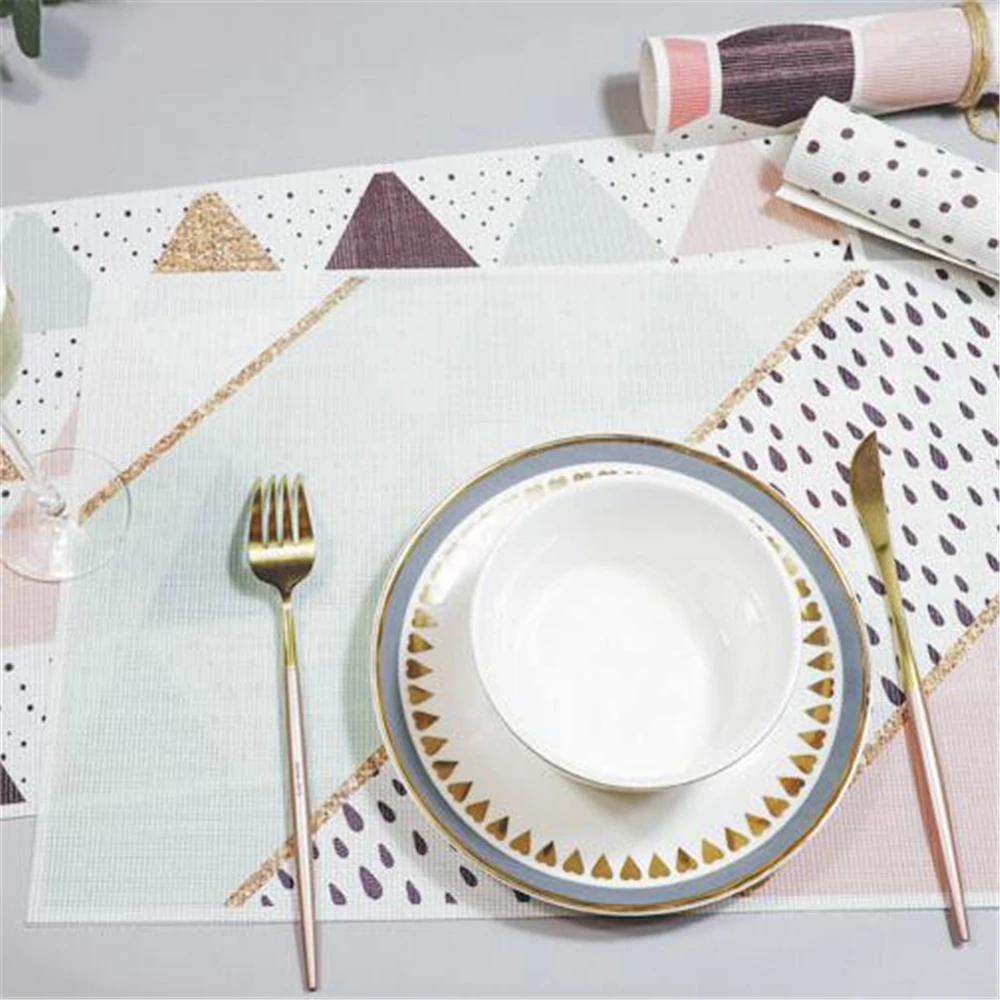 PVC Placemat Tableware Pad Dining Table Mat Colorful Gold Geometric