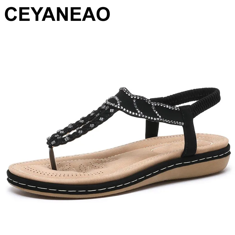 

CEYANEAO Summer Shoes Woman Sandals Flat platform high heel Sandalias 2019 crystal Weave Thongs Sandals